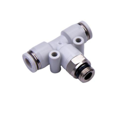 Conector pneumatic T axial cu filet pentru furtun pneumatic seria BPB gri