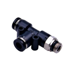 Conector pneumatic T radial cu filet pentru furtun pneumatic seria BPD negru