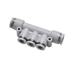 Conector pneumatic egal ramificatie cu 3 iesiri laterale seria BPK gri