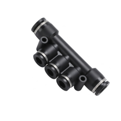 Conector pneumatic egal ramificatie cu 3 iesiri laterale seria OPK negru
