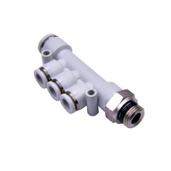 Conector pneumatic redus ramificatie cu 3 iesiri laterale si filet seria BPKD gri