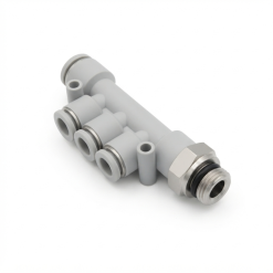 Conector pneumatic redus ramificatie cu 3 iesiri laterale si filet seria OPKJ gri