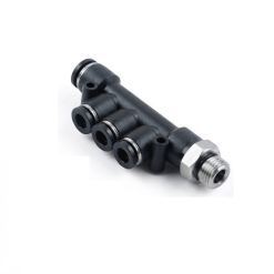 Conector pneumatic redus ramificatie cu 3 iesiri laterale si filet seria OPKJ negru
