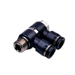 Conector pneumatic rotativ cot cu filet exterior si doua iesiri furtun seria OPH2 negru