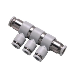 Conector pneumatic rotativ redus cu 3 iesiri furtun seria BPHK gri