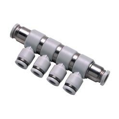 Conector pneumatic rotativ redus cu 4 iesiri furtun seria BPHD gri