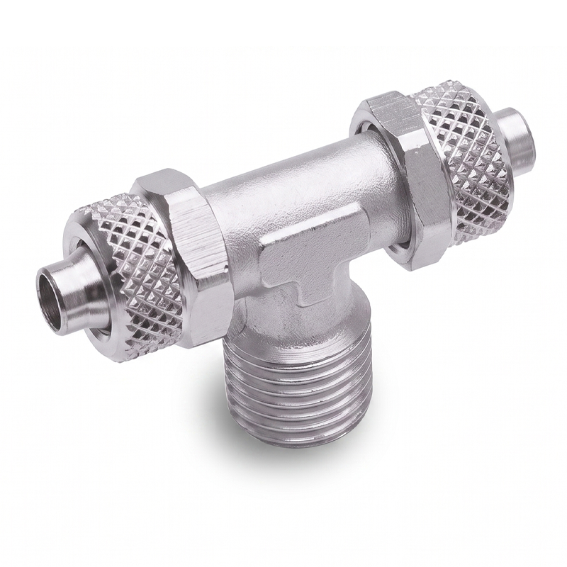 Racord metalic T axial filet exterior push-on alama nichelata prindere sigura seria O3357 Racord metalic T axial filet exterior push-on alama nichelata prindere sigura seria O3357
