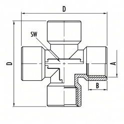 Racord metalic cruce radial alama nichelata filet interior seria 1254