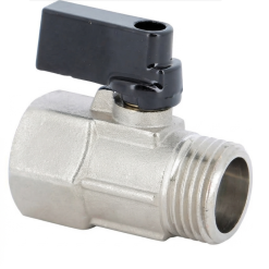 Robinet alama nichelata cu bila, maneta fluture, PTFE, 16 bar, filet interior-exterior seria 674